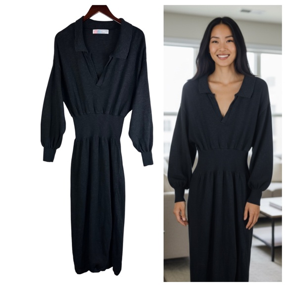Free People FP Beach Midi Dress XL 14 16 Black Linen Cotton Cottage Minimalist - Picture 1 of 5